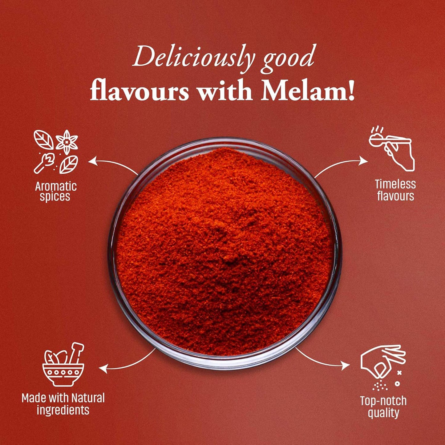 Earthspice Red powder in a bowl with text and icons.