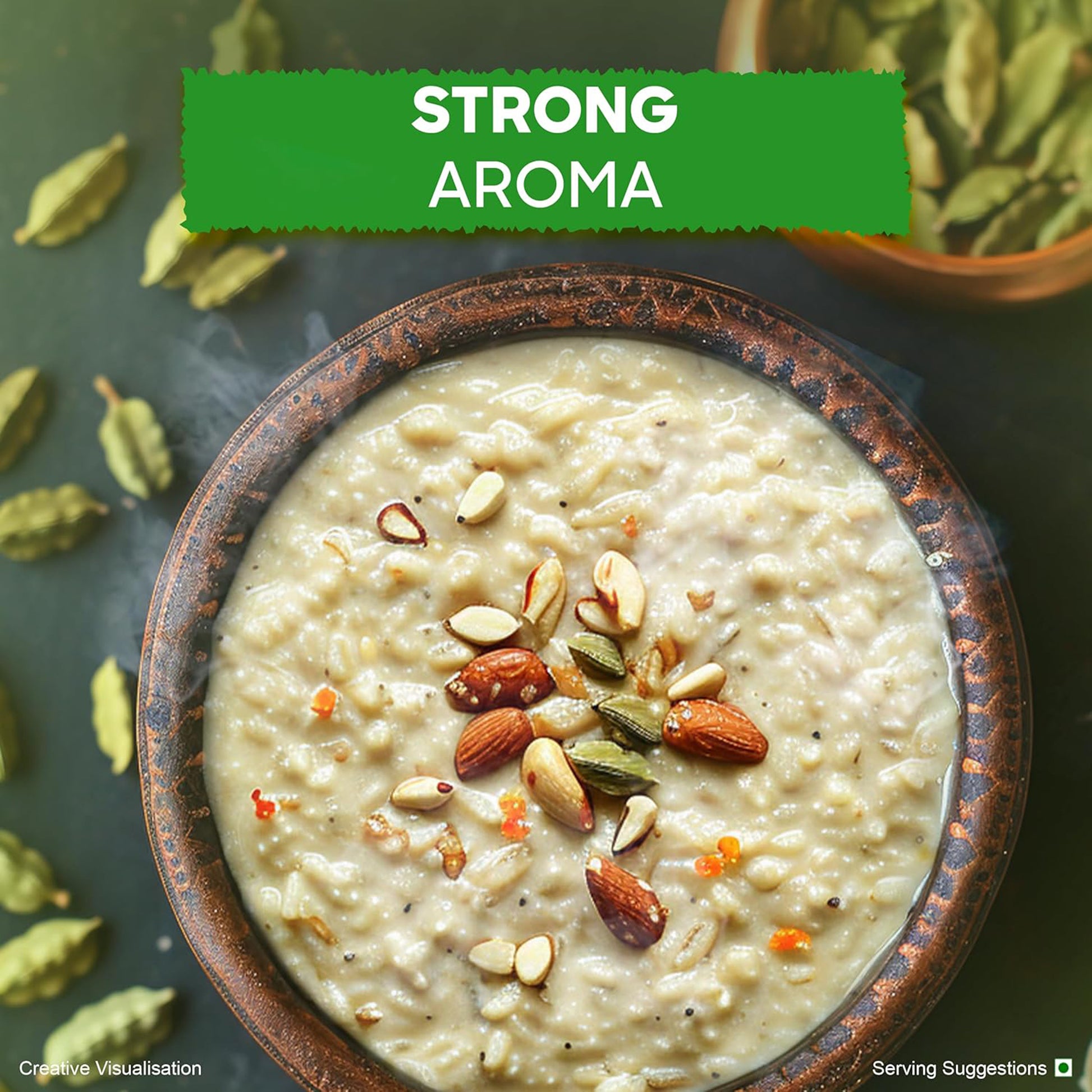 Earthspice greeen cardamom bowl of creamy dish with nuts.