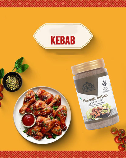 Earthspice Galouti Kebab dish on a yellow background