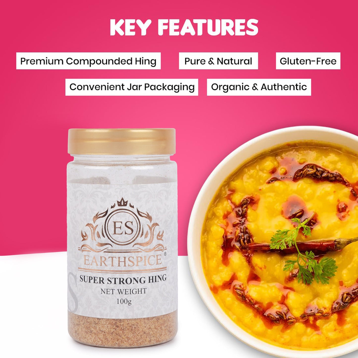 EarthSpice hing asafoetida with a bowl of yellow curry.