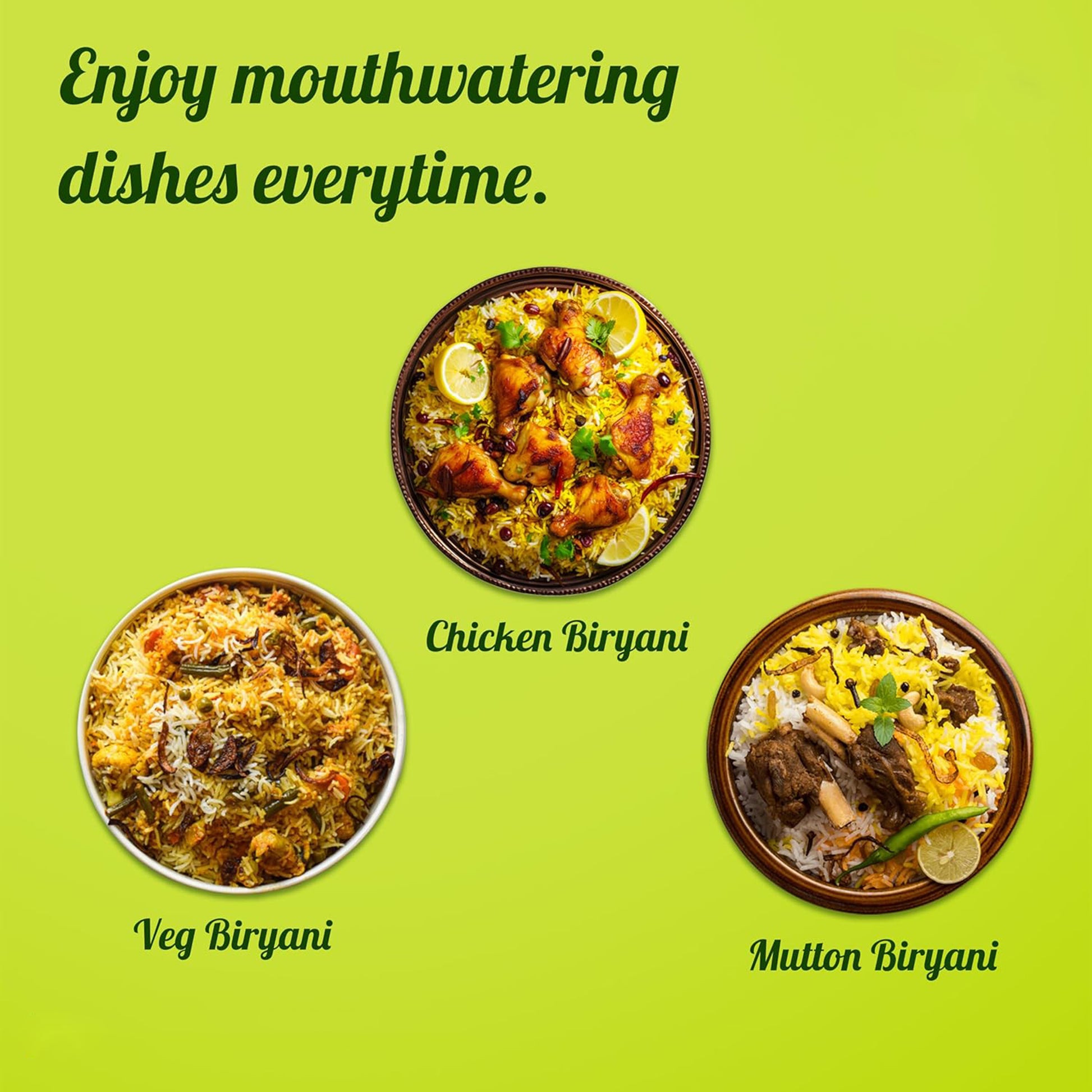 Three types of biryani dishes using Earthspice BIryani Masala