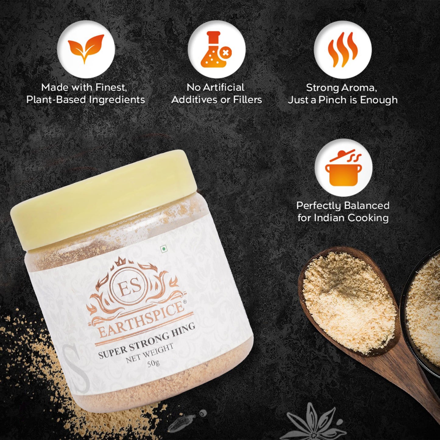 Earthspice Hing asafoetida spice with product features 
