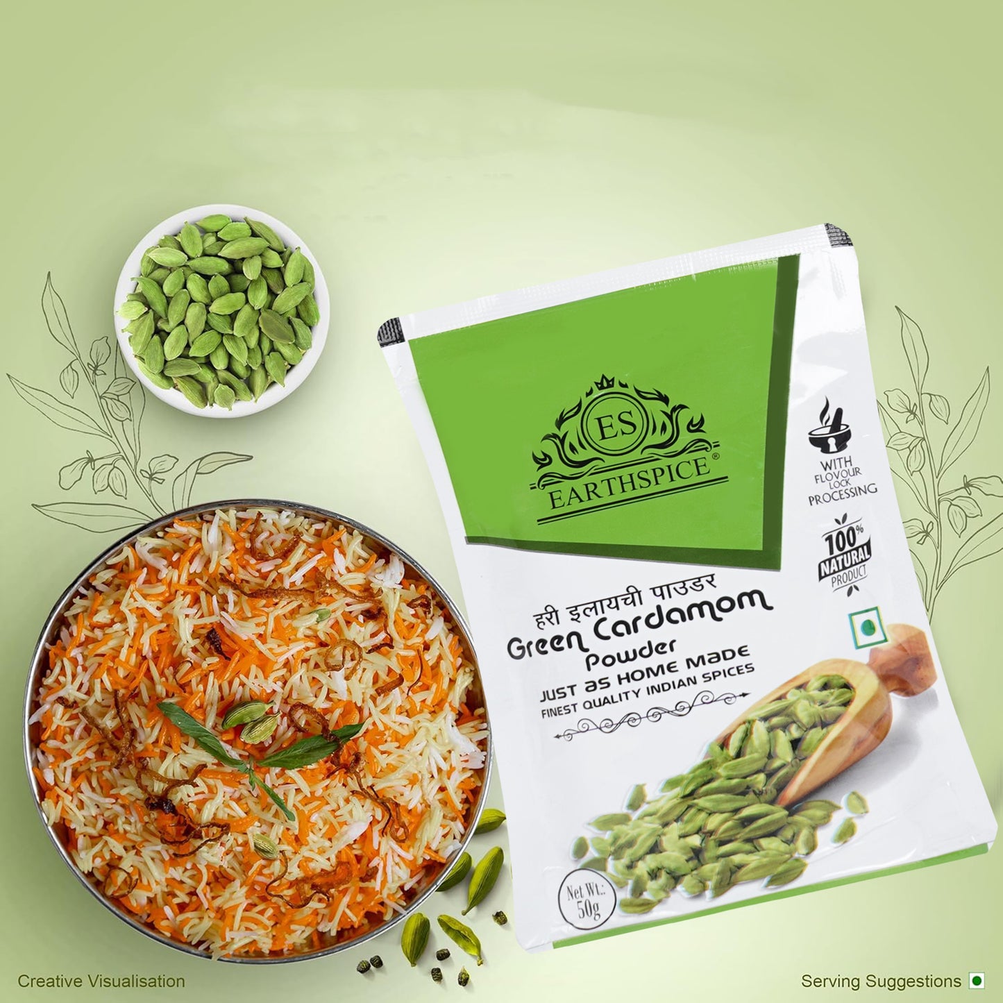 Earthspice Premium Kitchen Combo – Kashmiri Mirch 250g, Hing 50g & Green Cardamom 50g