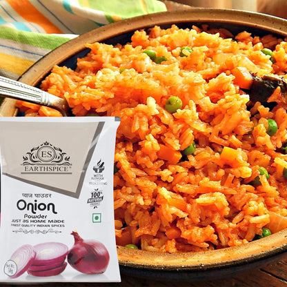 Earthspice onion powder, bowl of rice.