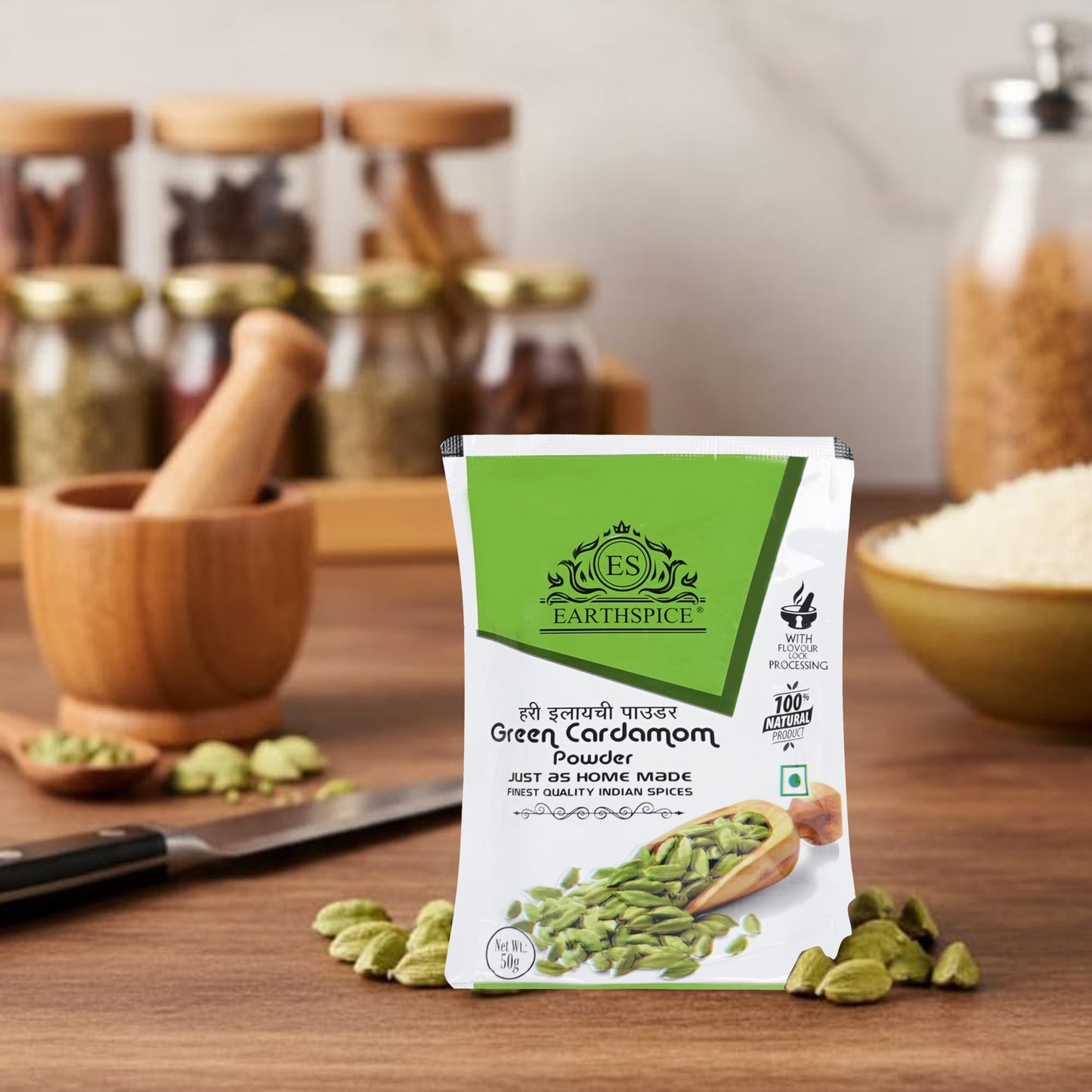 Earthspice Premium Kitchen Combo – Kashmiri Mirch 250g, Hing 50g & Green Cardamom 50g