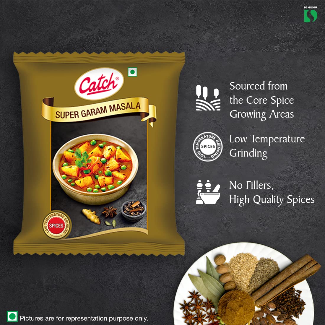 Earthspice Garam Masala packet with ingredients.
