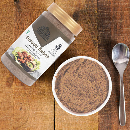 Packaged Earthspice Galouti Kebab mix on a wooden surface