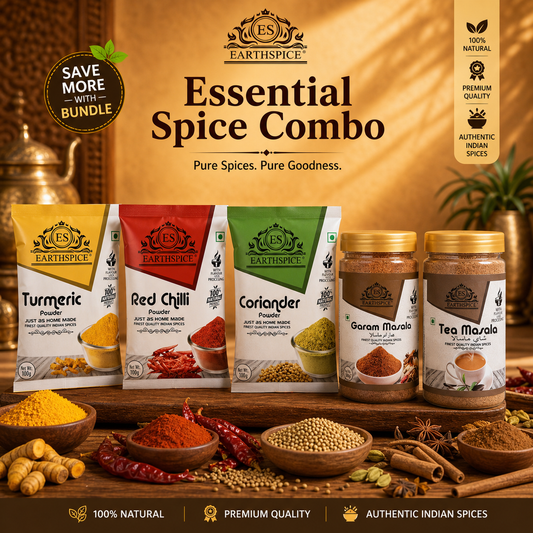 Earthspice Everyday 5-Day Pack – Turmeric, Red Chilli, Coriander, Garam Masala & Tea Masala