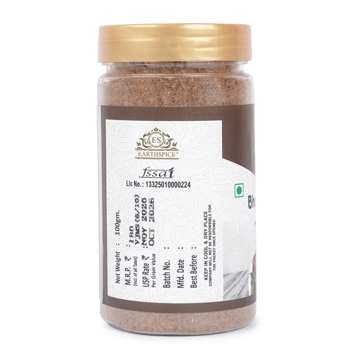 Earthspice Bhatti Masala with a gold lid on a white background.