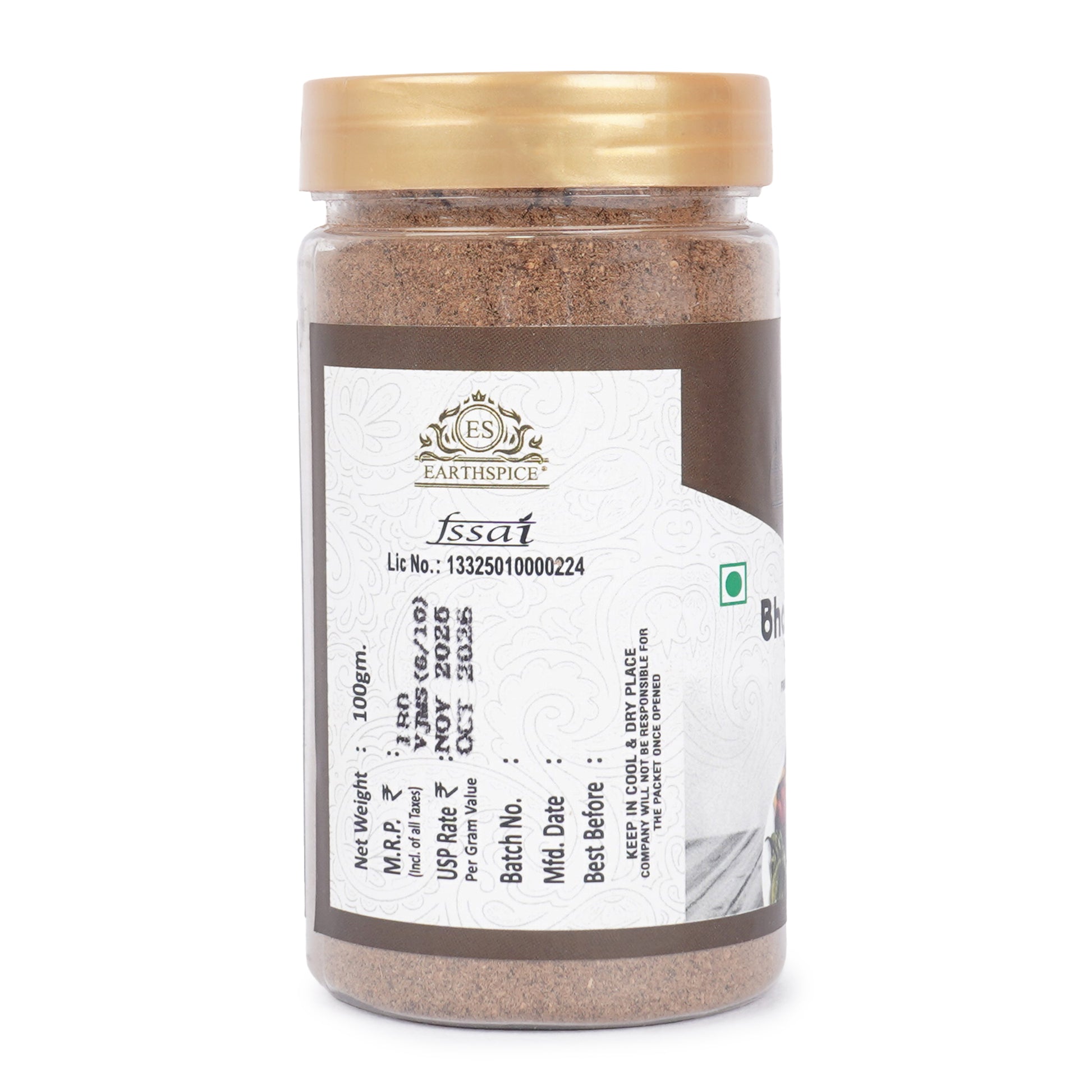 Earthspice Bhatti Masala with a gold lid on a white background.