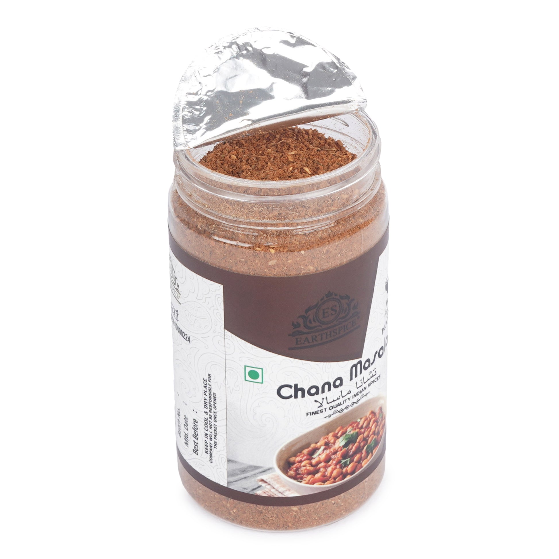 Earthspice Chana Masala spice mix on a white background