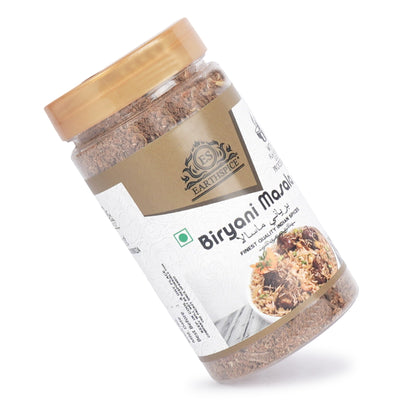 Earthspice Biryani Masala labeled with a wooden lid.