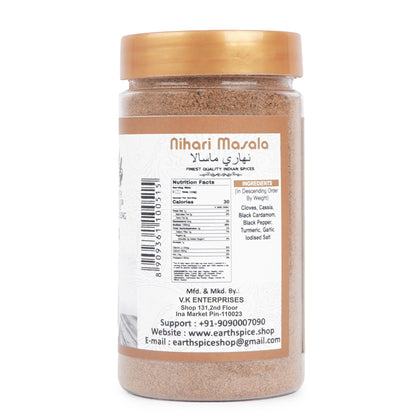 Earthspice Nihari Masala with a gold lid on a white background.