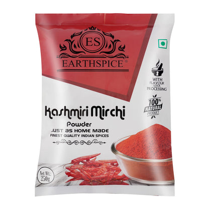Earthspice Kashmiri Mirchi Powder 250g packaging on a white background