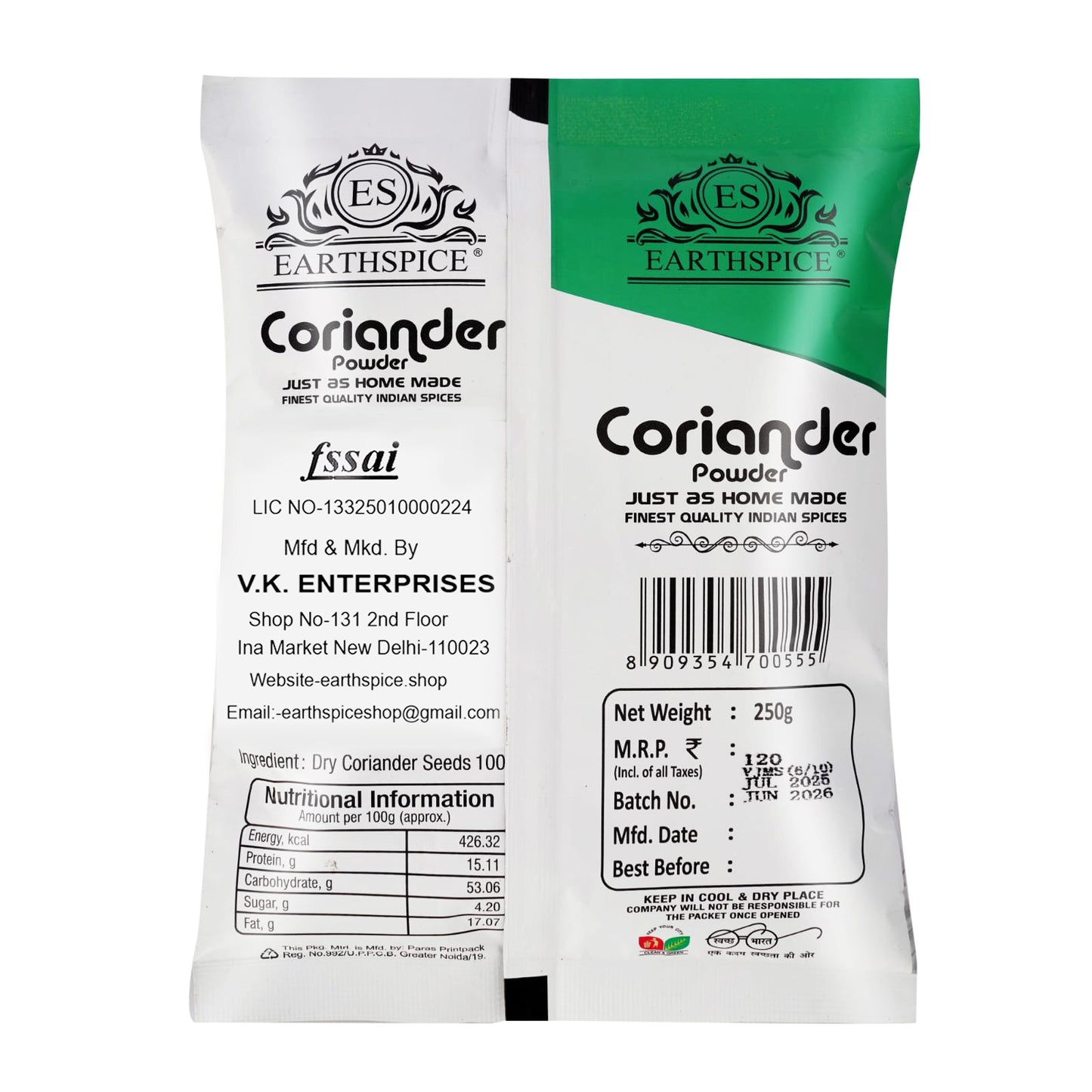 packages of Earthspice Coriander Powder with label