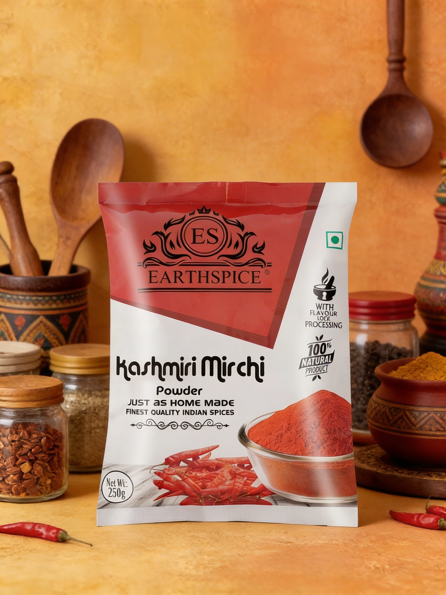 Earthspice Premium Kitchen Combo – Kashmiri Mirch 250g, Hing 50g & Green Cardamom 50g
