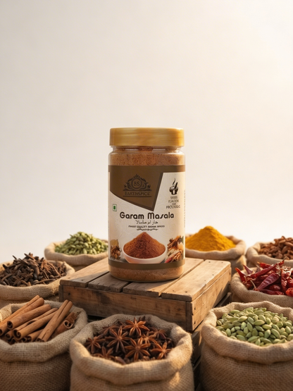 Earthspice Garam Masala surrounded by spices.