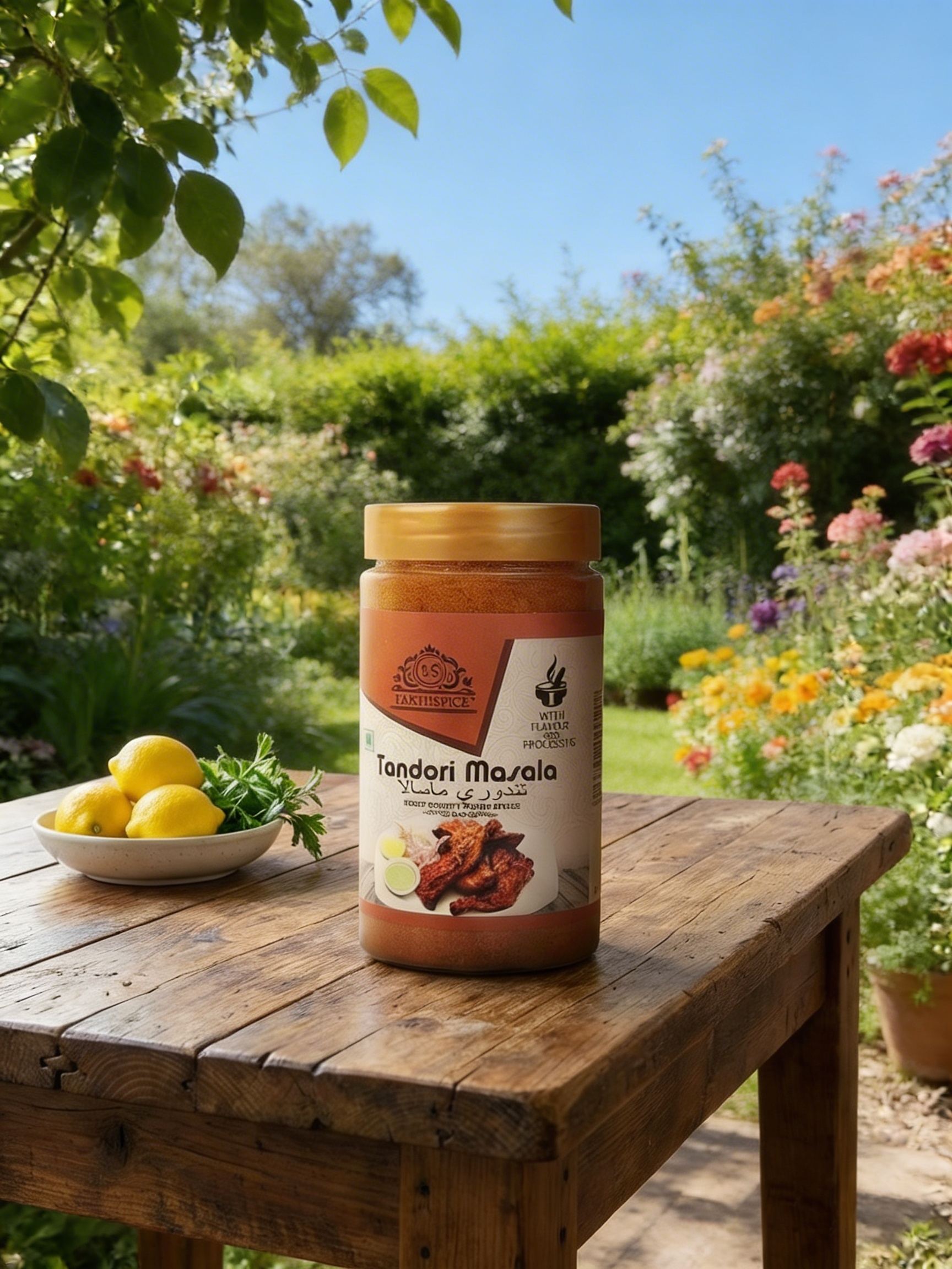 Earthspice Tandori Masala on a wooden table.